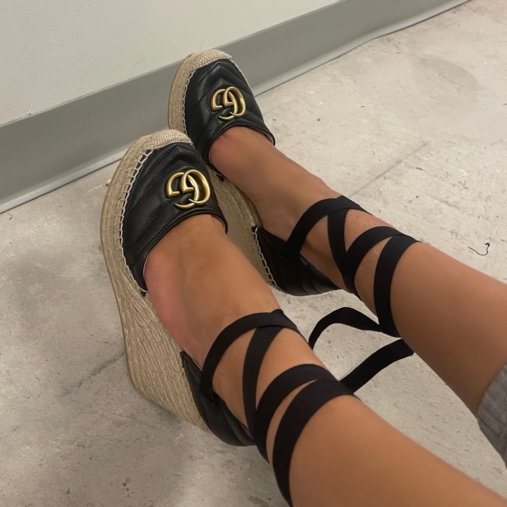 Gucci Leather platform espadrille wedges